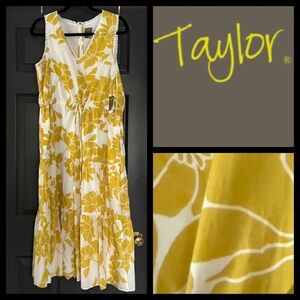 NWT Taylor Yellow Floral Tiered Midi Dress